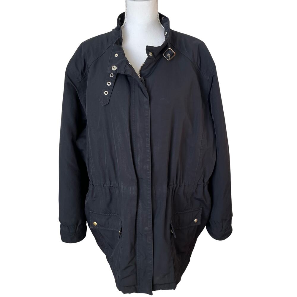 Lands End Parka Womens Size 3X Plus Black Drawstring Waist Missing Hood Pockets